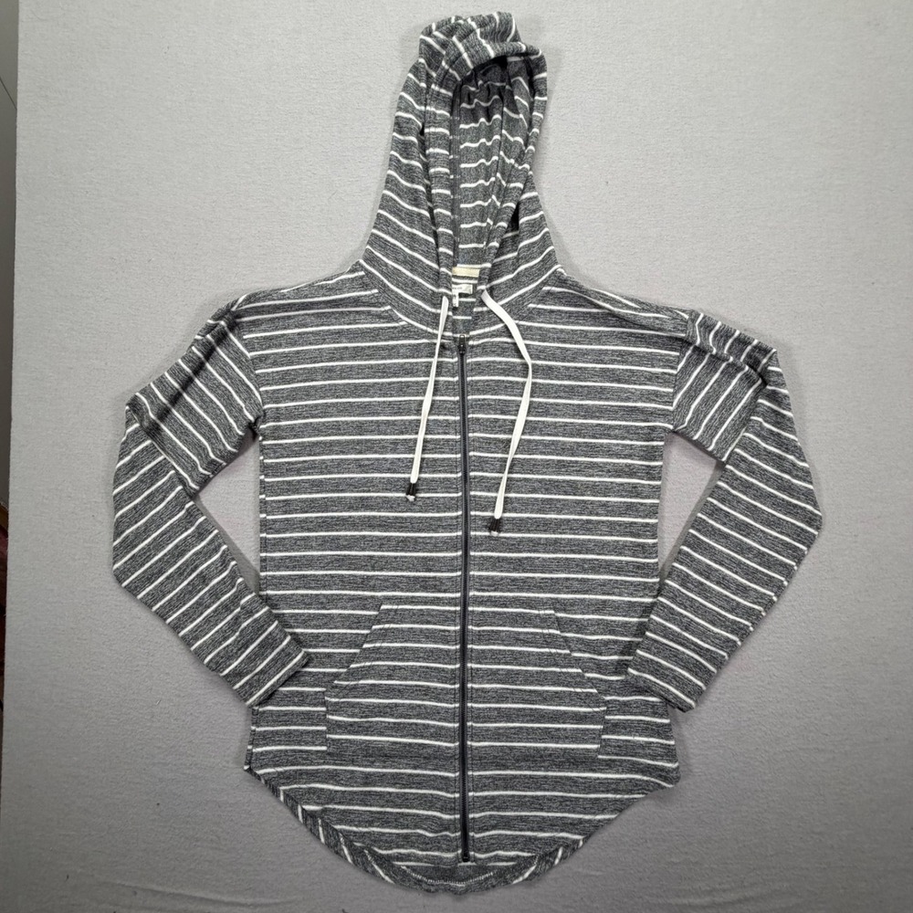 Maurices Hoodie Womens XS Good Gray White Striped Zip Up Lightweight Stretch